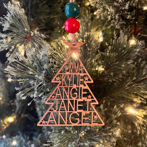 Christmas Tree Name Ornament - Family Name Ornament - Laser cut Wood Christmas Ornament - Rustic Decor - Christmas Decor - Family Ornament