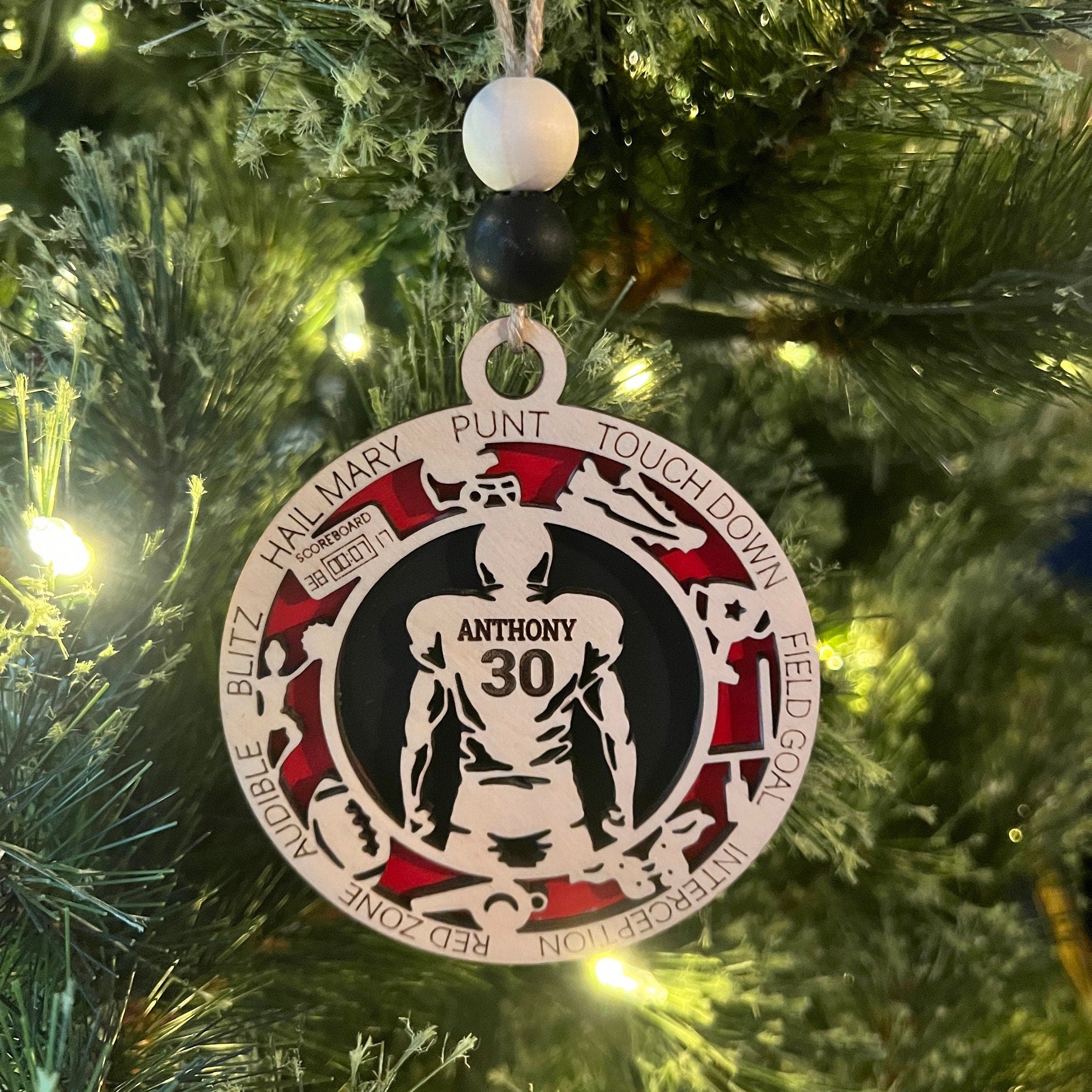 Football Ornament - Wooden Hanging Christmas Tree Ornament - Football Lover Personalized Football Ornament - Football Team Gift