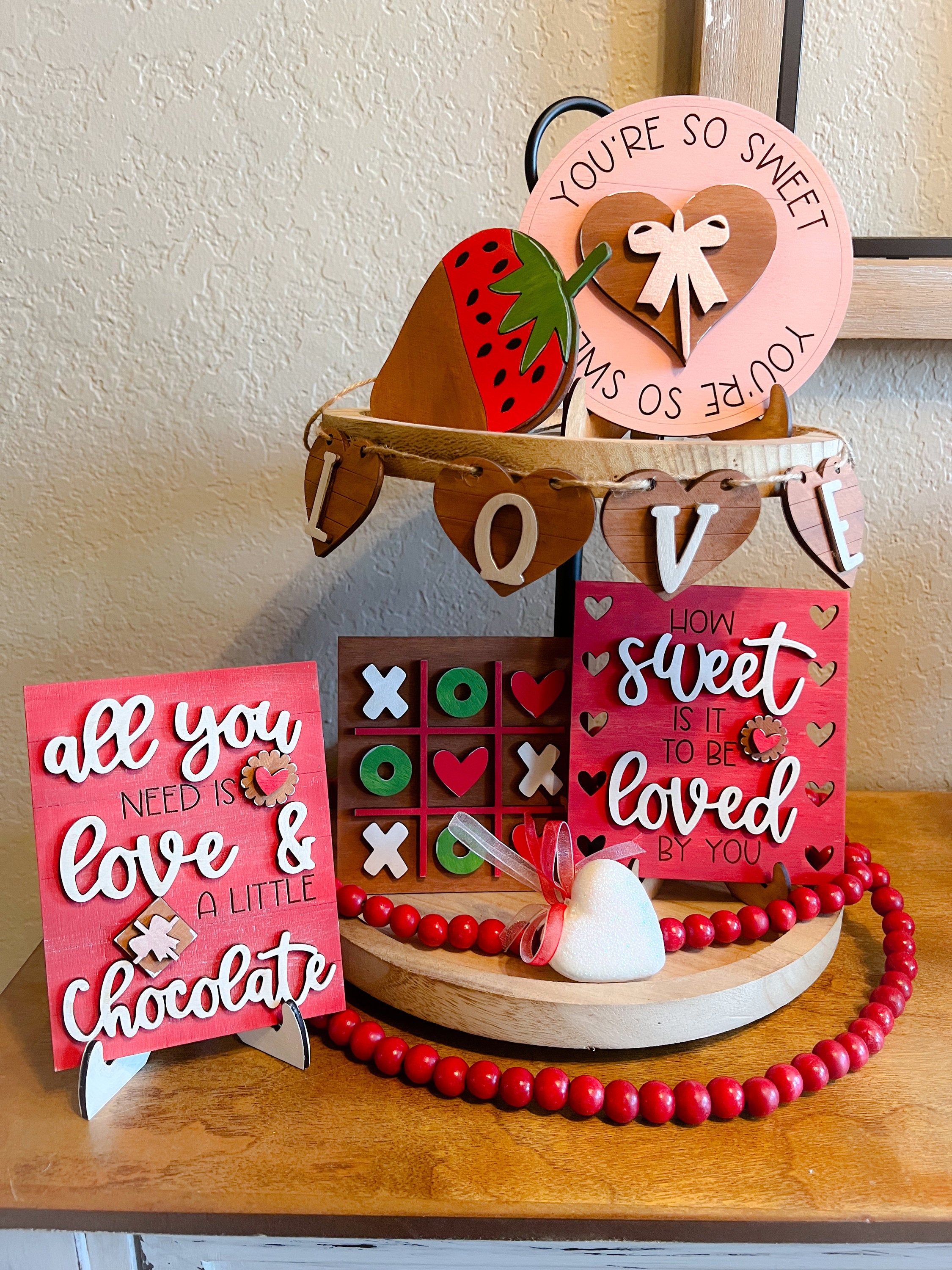 Valentine Tiered Tray Bundle - Love and Chocolate - Farmhouse Valentine's Day Tray Set - Hearts - Valentine Decor