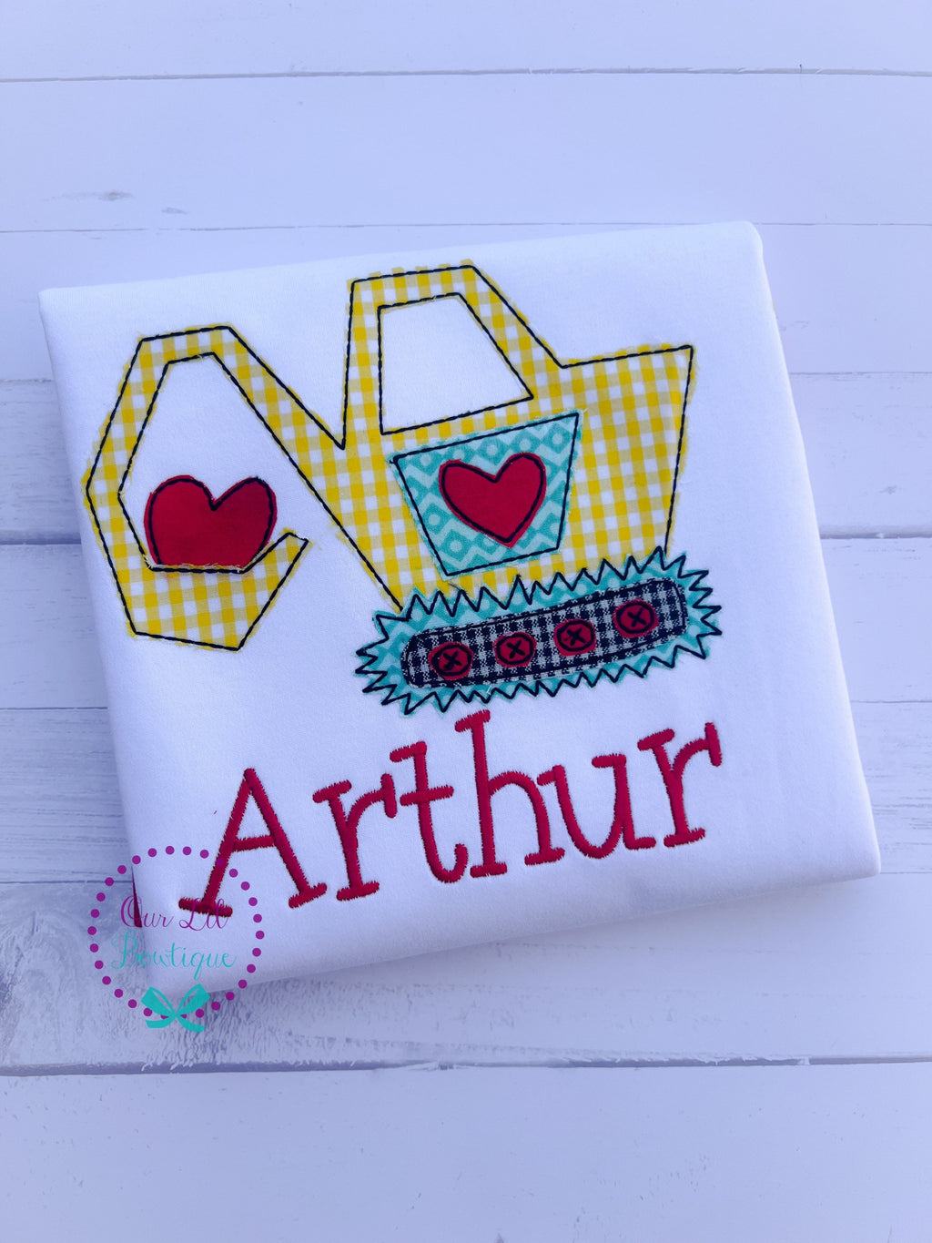 Personalized Valentine's Day Excavator Shirt - Embroidered Raglan