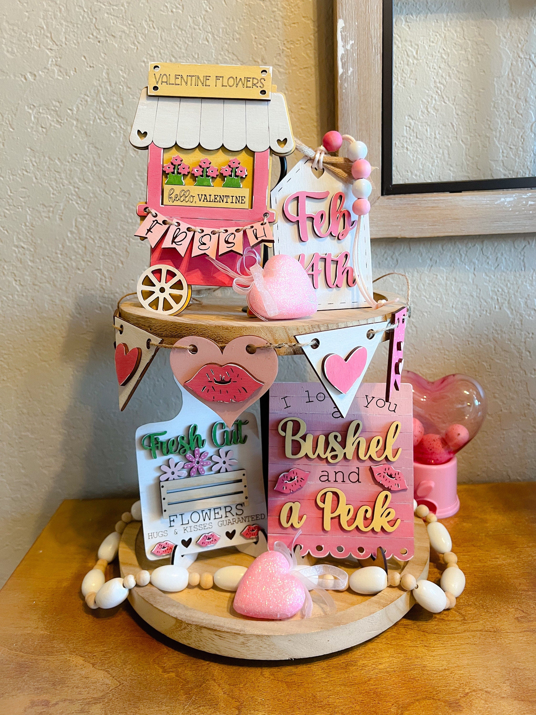 Valentine Tiered Tray Bundle - Bushel and a Peck - Farmhouse Valentine's Day Tray Set - Hearts - Valentine Decor