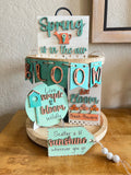Spring Tiered Tray Decor - Farmhouse Easter Tiered Tray Set - Spring Decor - Flowers - Teal and Peach
