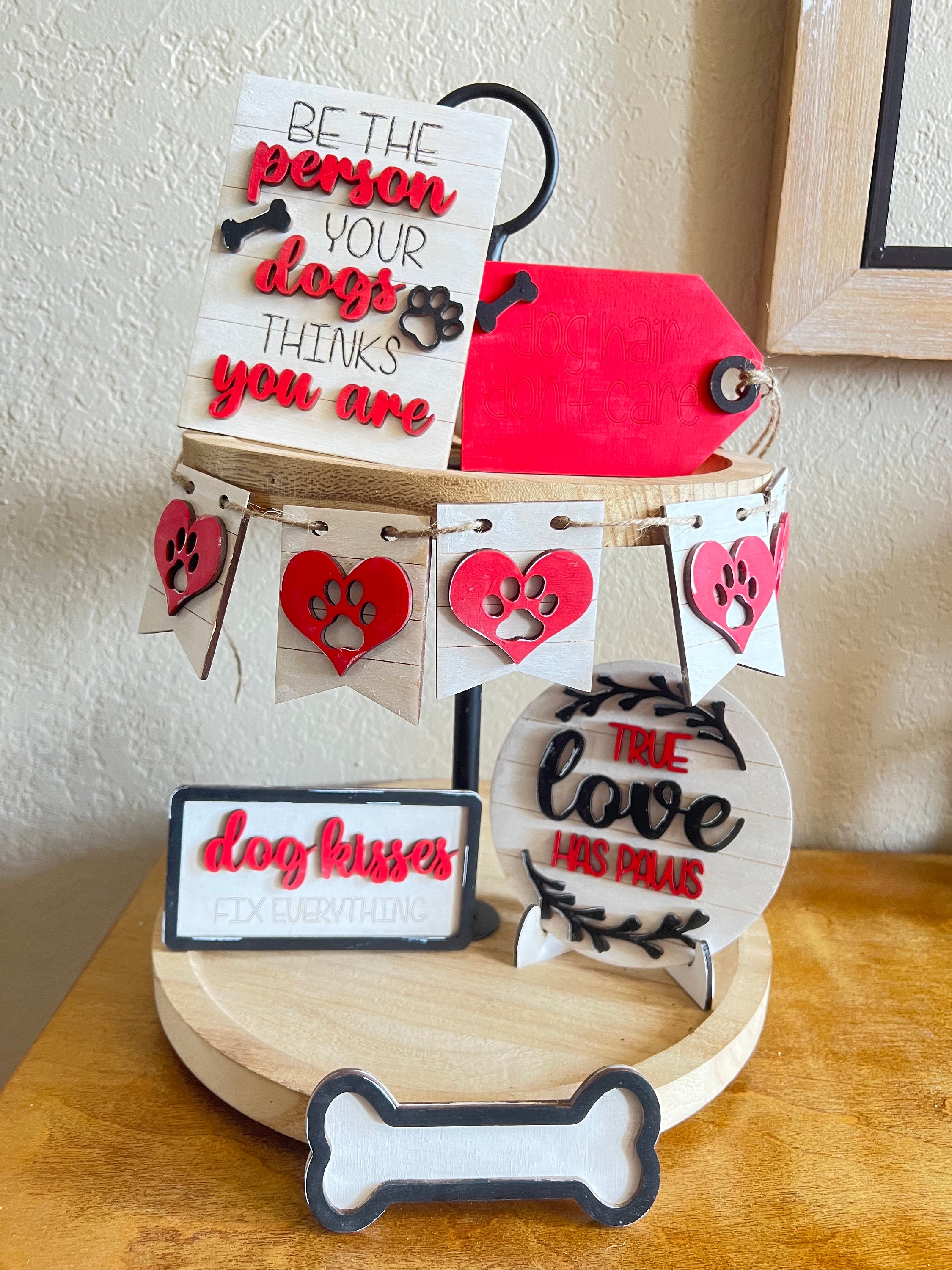 Dog Themed Tiered Tray Set- Dog Decor - Bee Tiered Tray - Finished Tiered Tray Set - Dog Farmhouse Home Decor