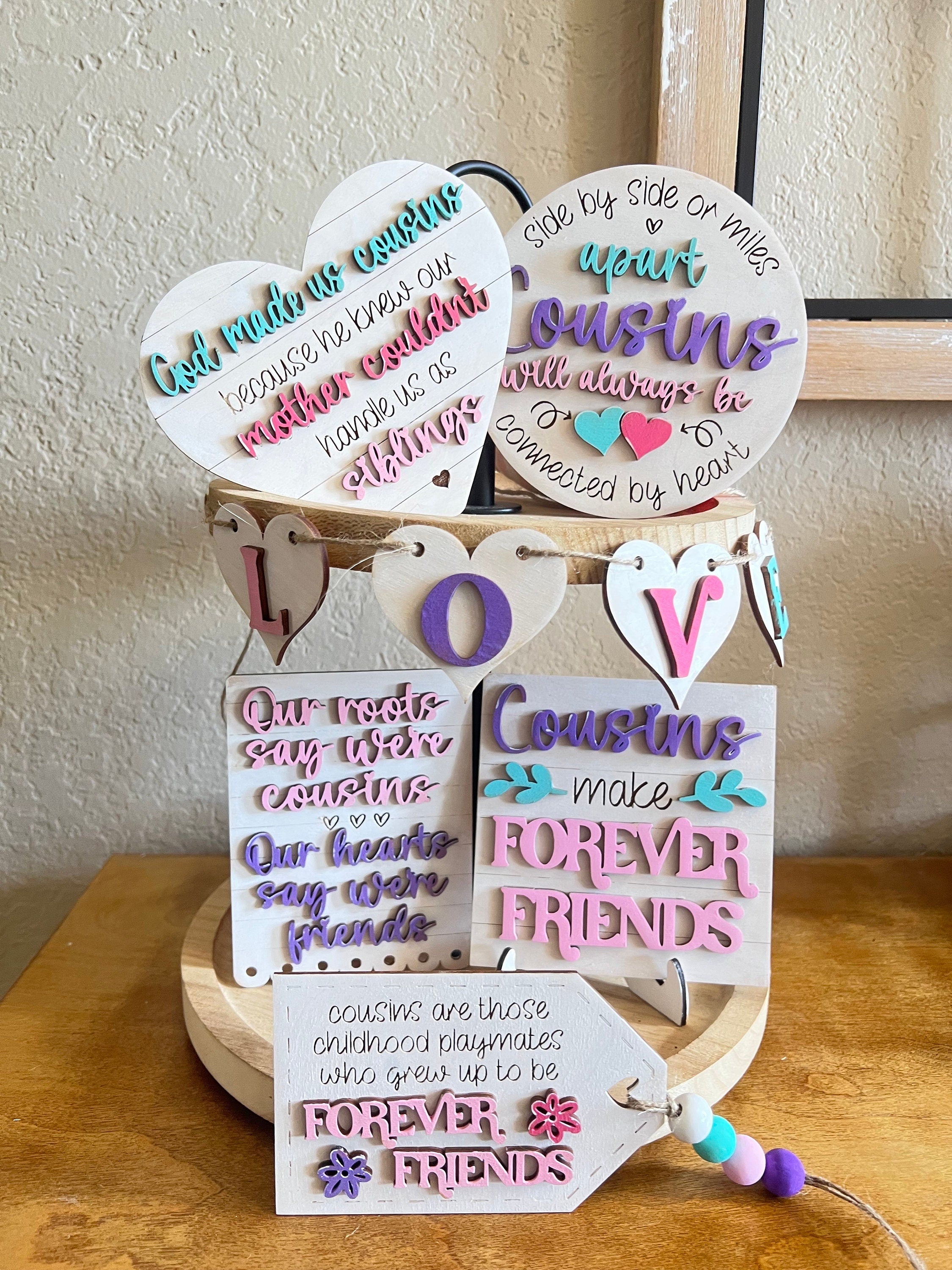 Cousins Tier Tray Decor - Cousin Gift - Baby Girl Nursey Decor- Farmhouse Decor - Girls Bedroom Decor - Girl Room Signs