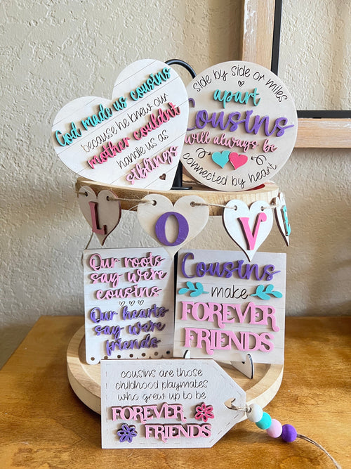 Cousins Tier Tray Decor - Cousin Gift - Baby Girl Nursey Decor- Farmhouse Decor - Girls Bedroom Decor - Girl Room Signs