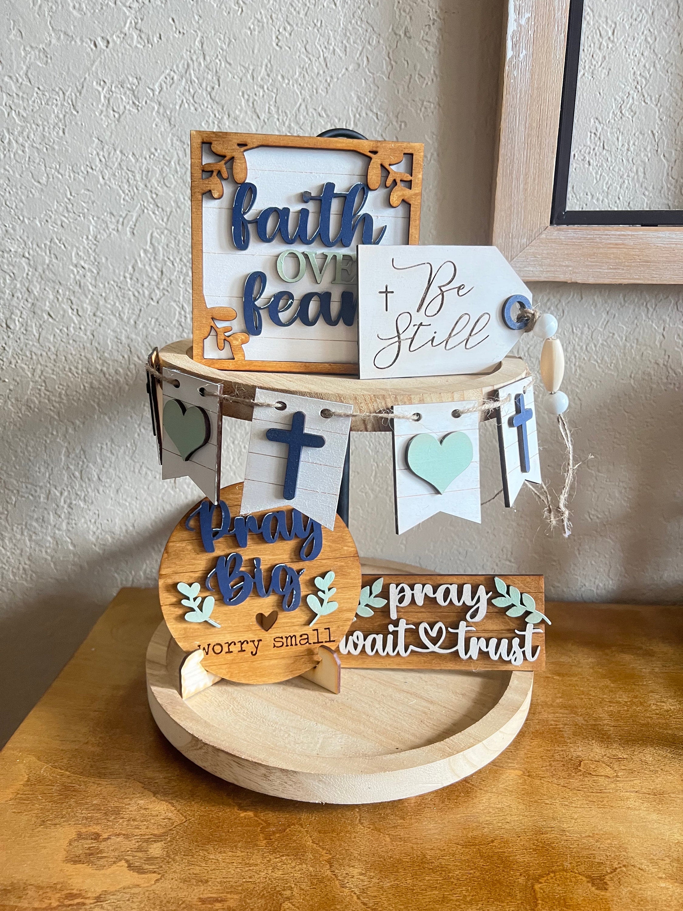 Religious Tier Tray - Tiered Tray Set - Christian Decor - Book Tiered Tray - Faith over Fear- Finished Tiered Tray Set - Pray Big