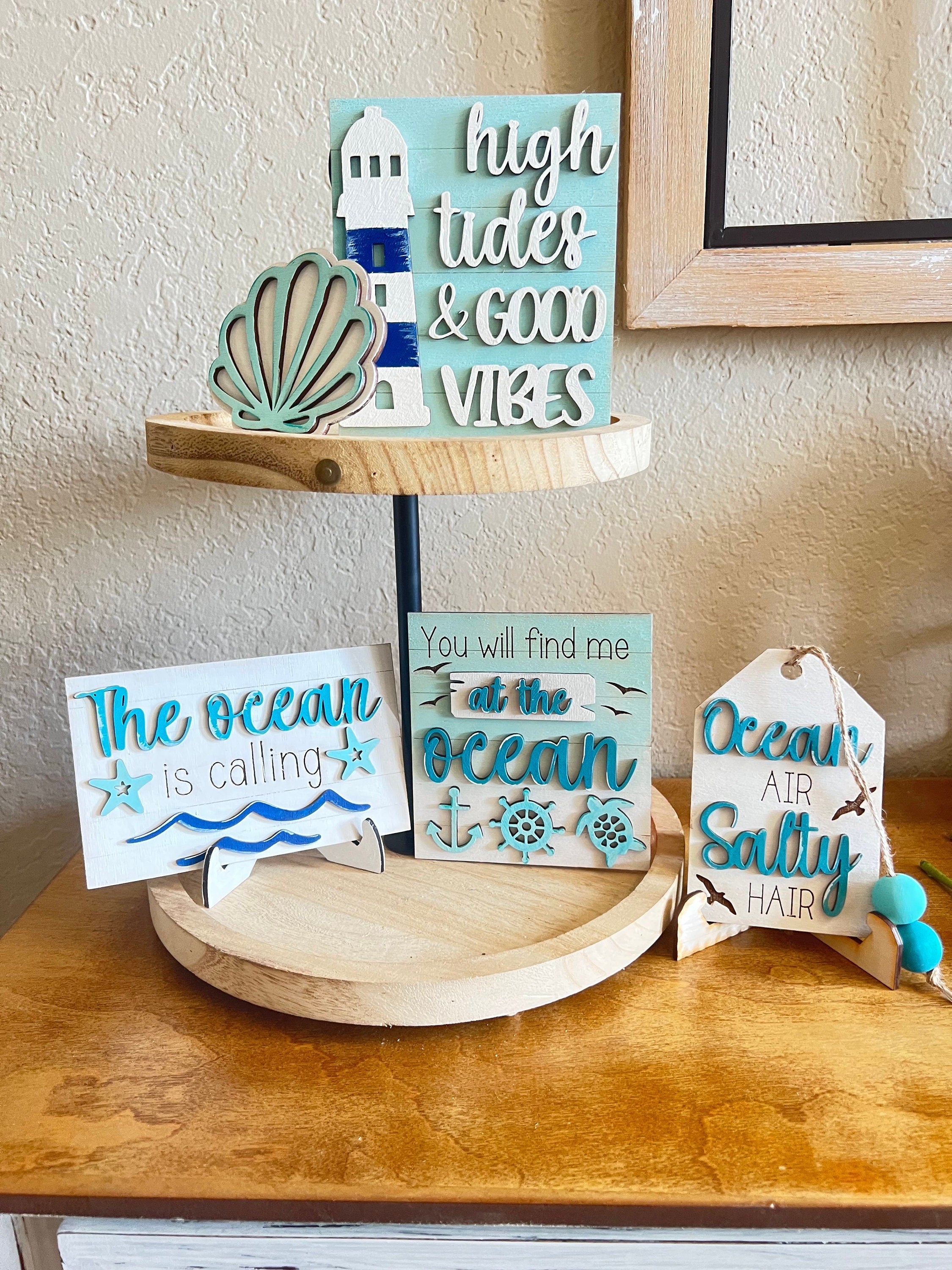 Beach Tiered Tray - Beach Tiered Tray Set - Beach House Signs - Finished Tiered Tray Set - Summer Home Decor