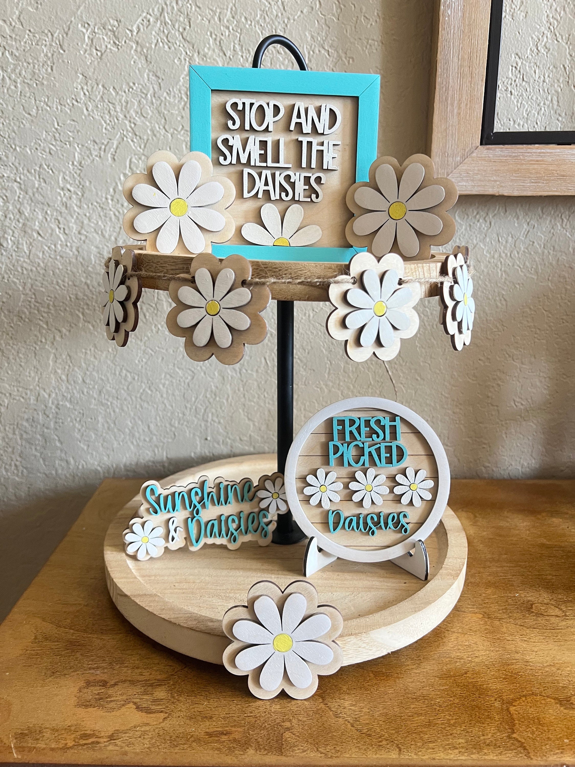 Daisy Tiered Tray Decor - Spring Daisy Decor - 3D Signs - Spring Signs - Spring Tiered Tray Set - Farmhouse Home Decor