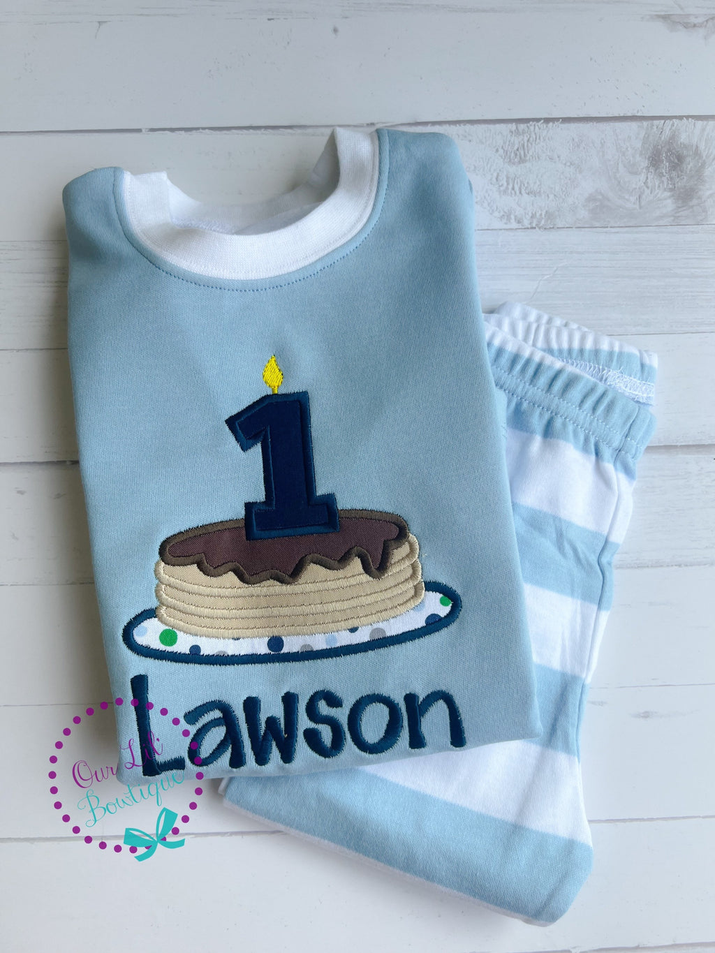 Personalized Pancake Birthday Outfit: Appliqué Shirt & Pants