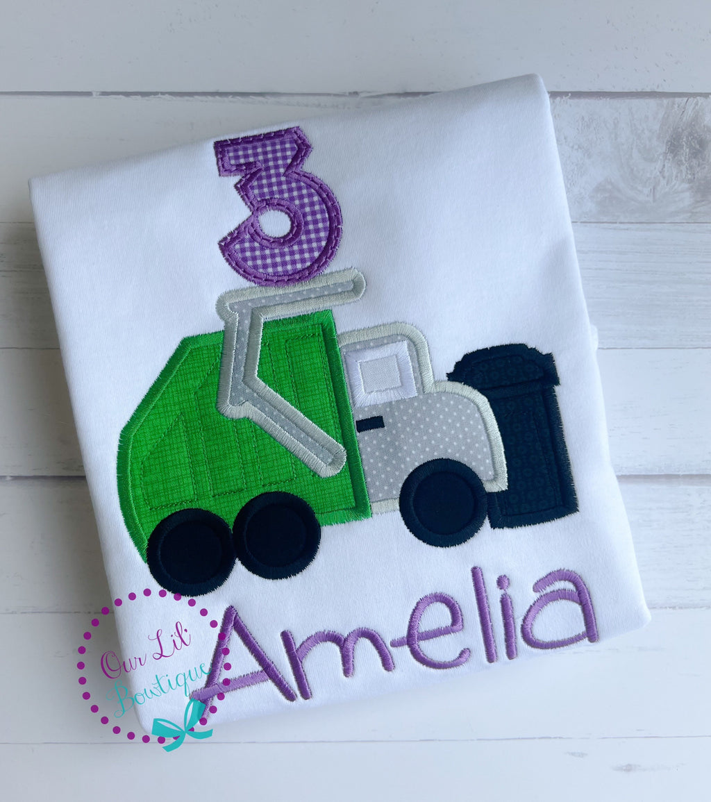 Personalized Garbage Truck Birthday Shirt - Raglan Truck Tee