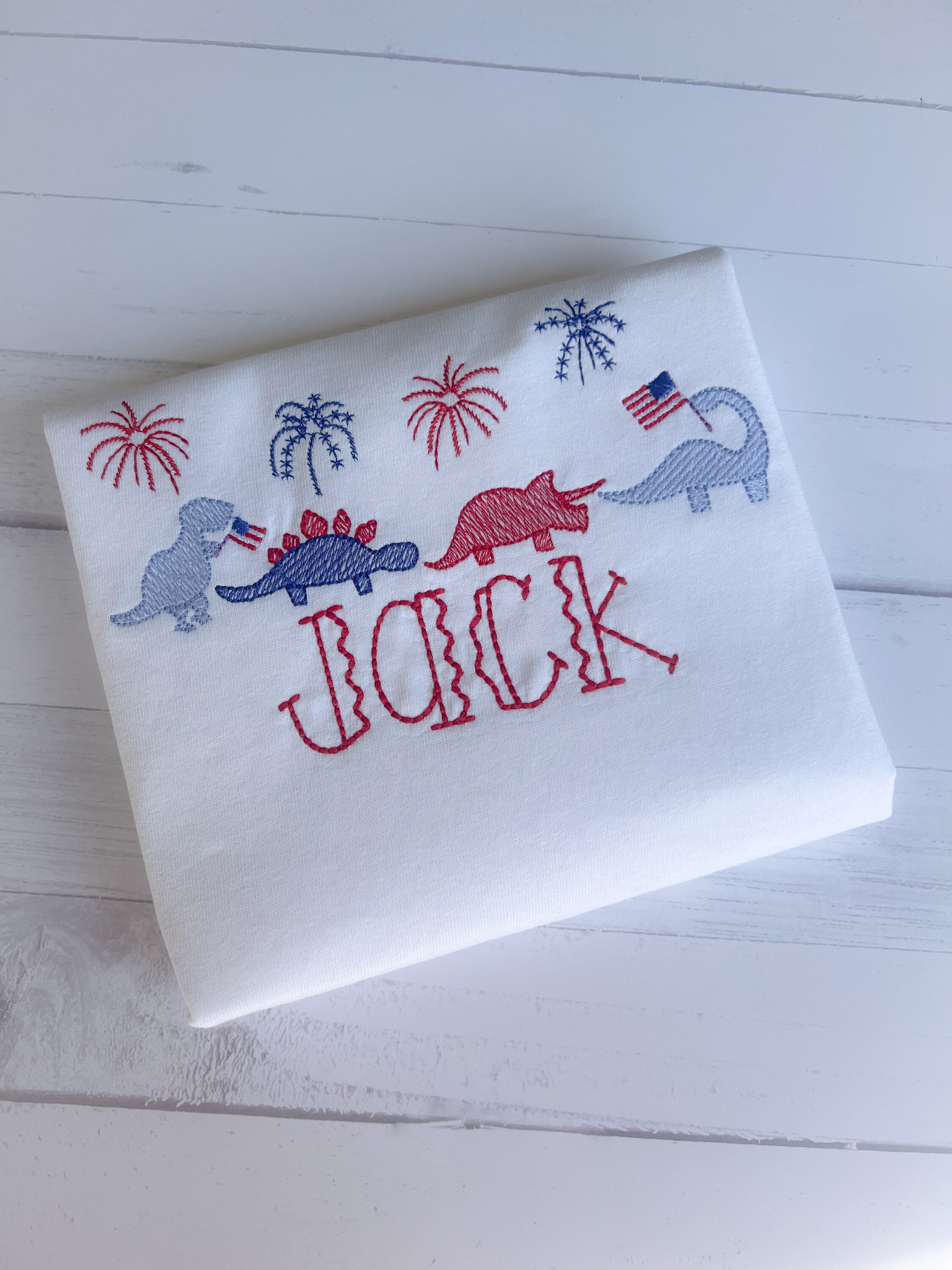 Patriotic Dinosaur Shirt: Embroidered 4th of July, Personalized