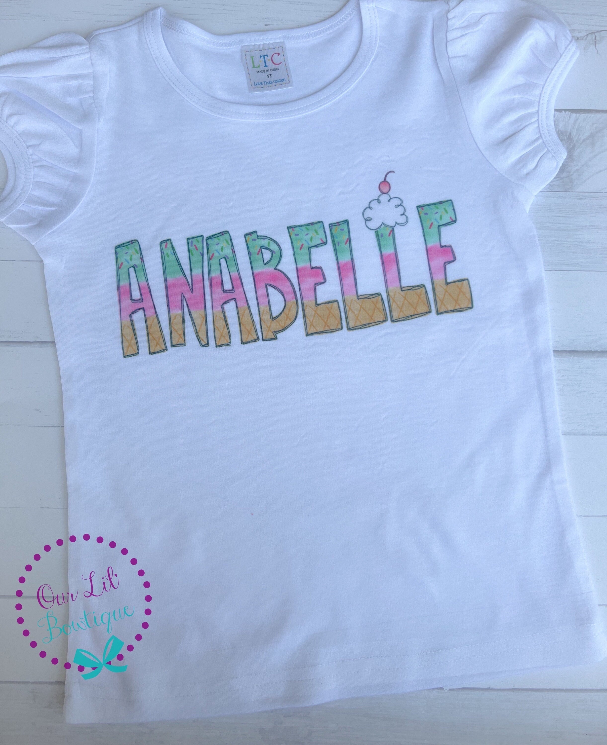 Girls Personalized Ice Cream Shirt: Summer Name Tee