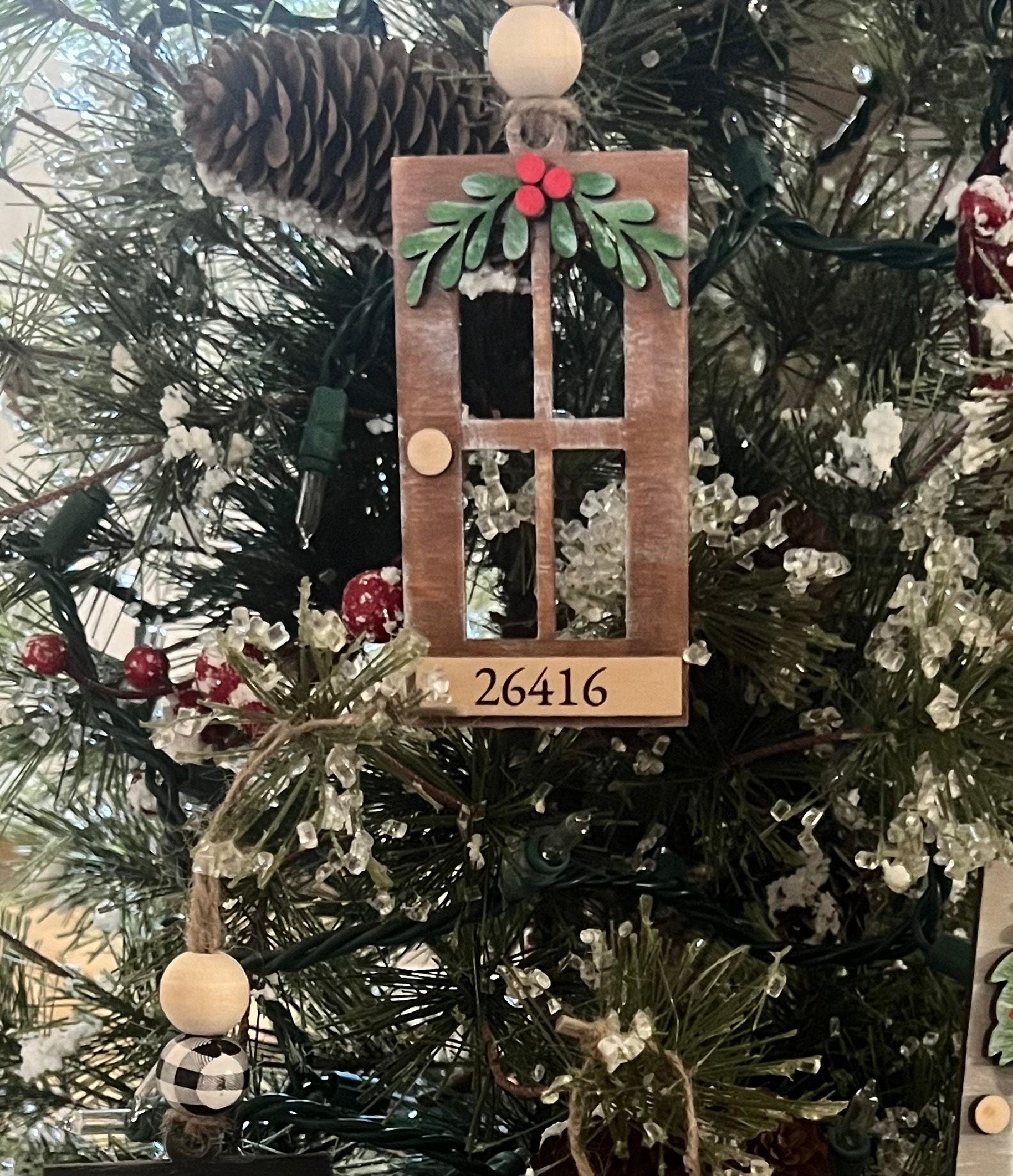 Front Door Ornament - Laser cut Wood Christmas Ornament - Rustic Decor - Christmas Decor - New Home Ornament - Christmas Family Ornament