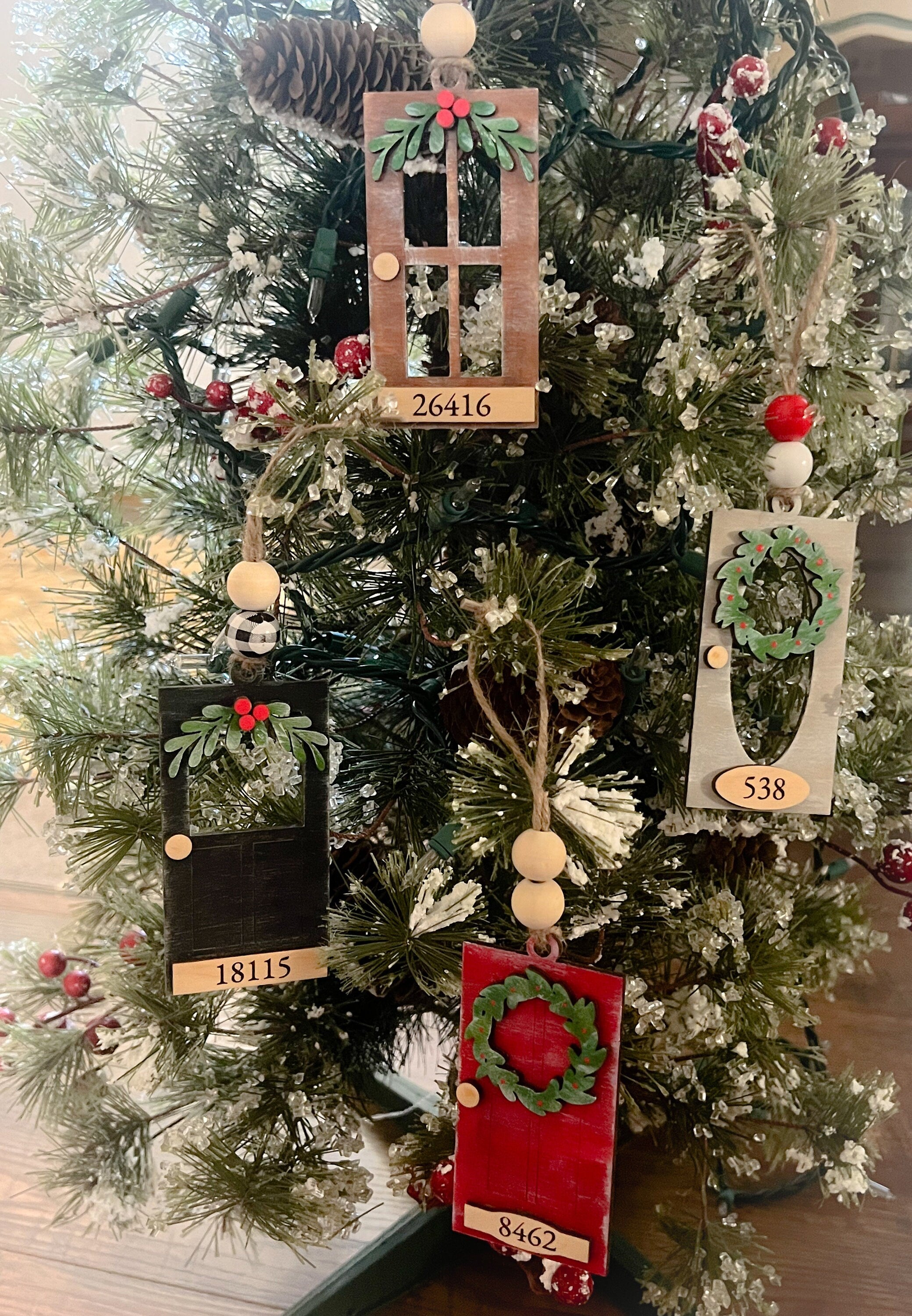 Front Door Ornament - Laser cut Wood Christmas Ornament - Rustic Decor - Christmas Decor - New Home Ornament - Christmas Family Ornament