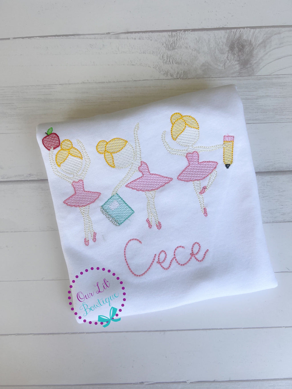Embroidered Ballerina School Shirt - Personalized Back to School