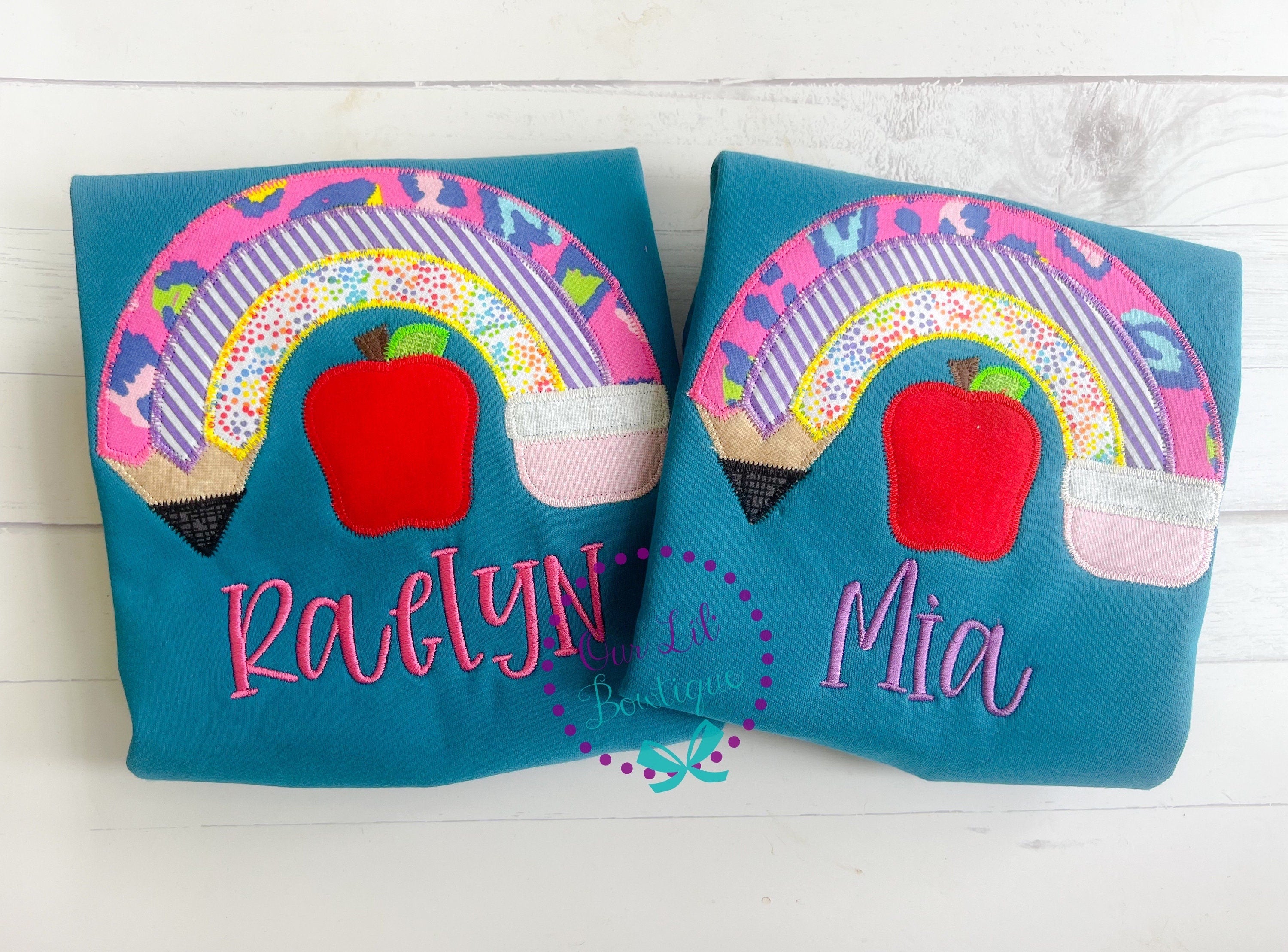 Personalized Back to School Shirt: Apple Pencil Rainbow