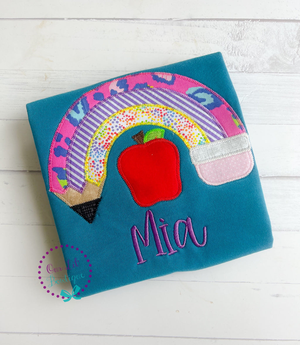 Personalized Back to School Shirt: Apple Pencil Rainbow