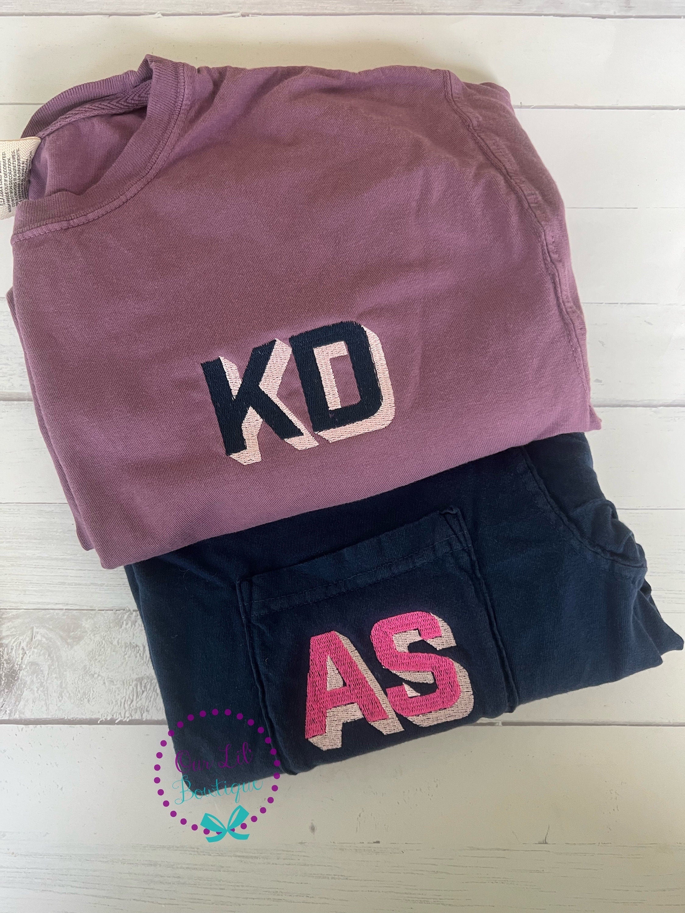 Comfort Colors Initial Pocket Tee - Embroidered Block Letter Shirt