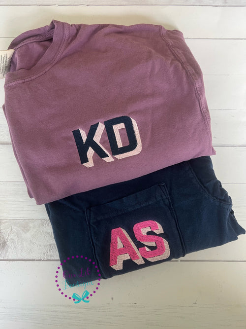 Comfort Colors Initial Pocket Tee - Embroidered Block Letter Shirt