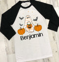 Personalized Retro Halloween Shirt: Ghost & Pumpkin Design