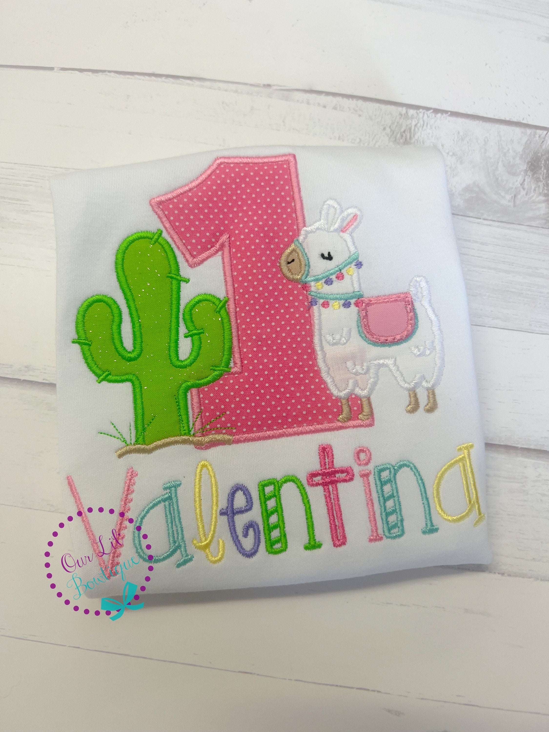 Llama Cactus Applique Birthday Shirt - Personalized