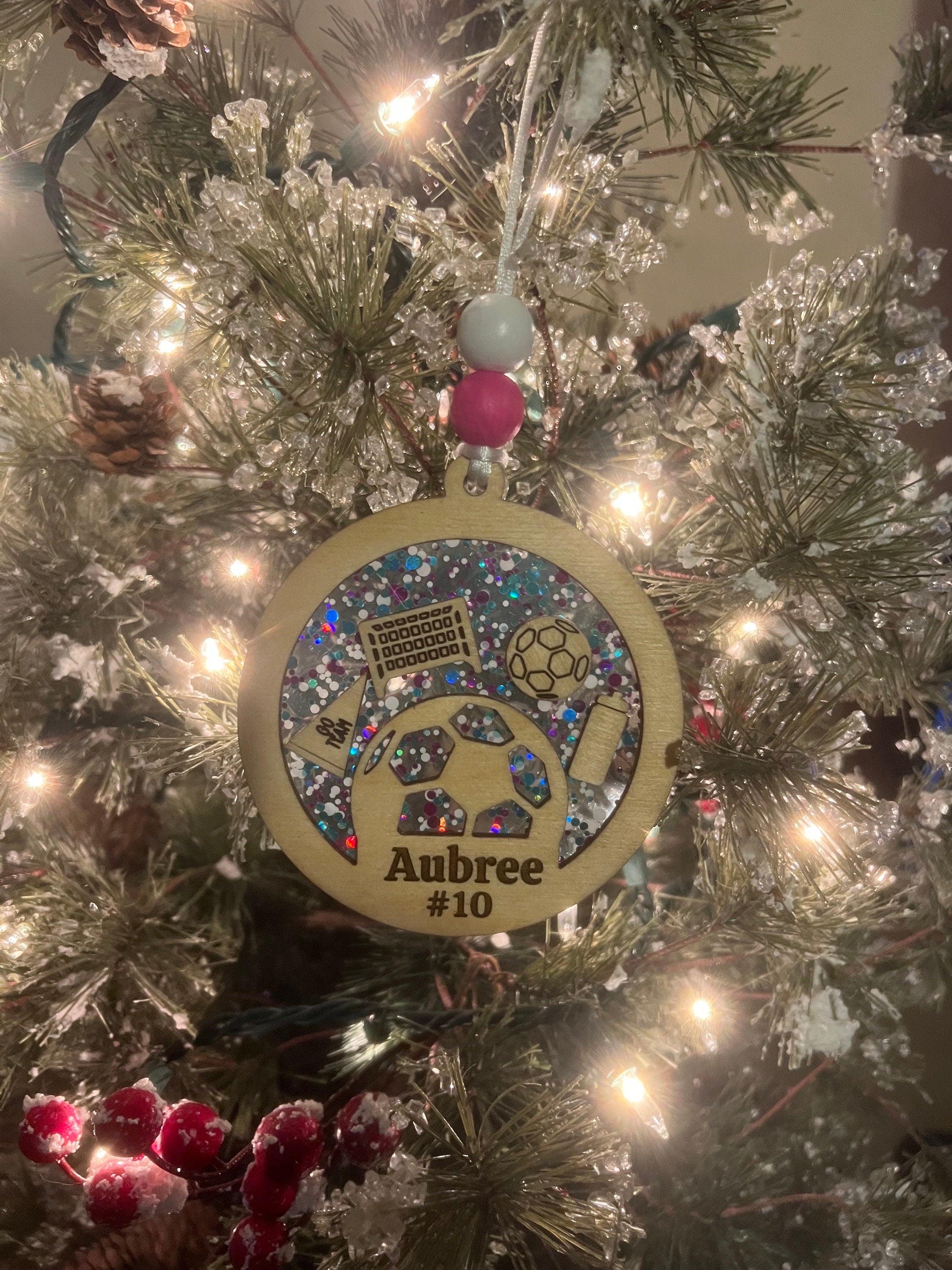 Soccer Ornament - Wooden Hanging Christmas Tree Ornament - Soccer Lover - Soccer Gift - Personalized Soccer Ornament - Soccer Team Gift