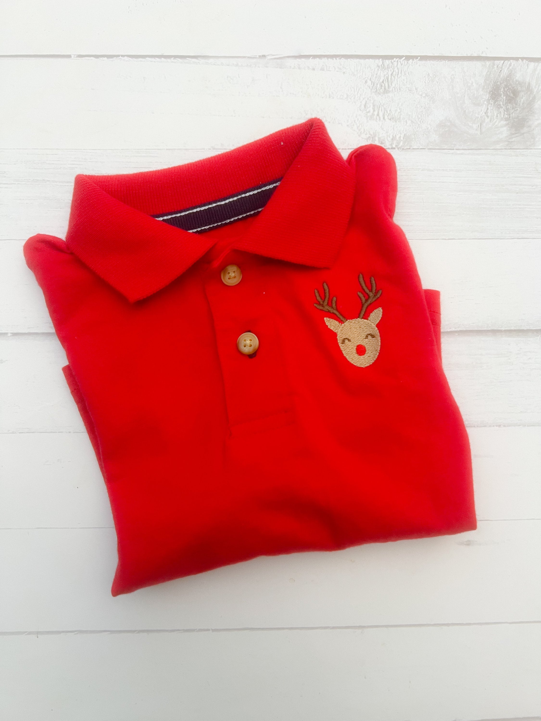 Embroidered Reindeer Christmas Polo - Personalized Boys Shirt