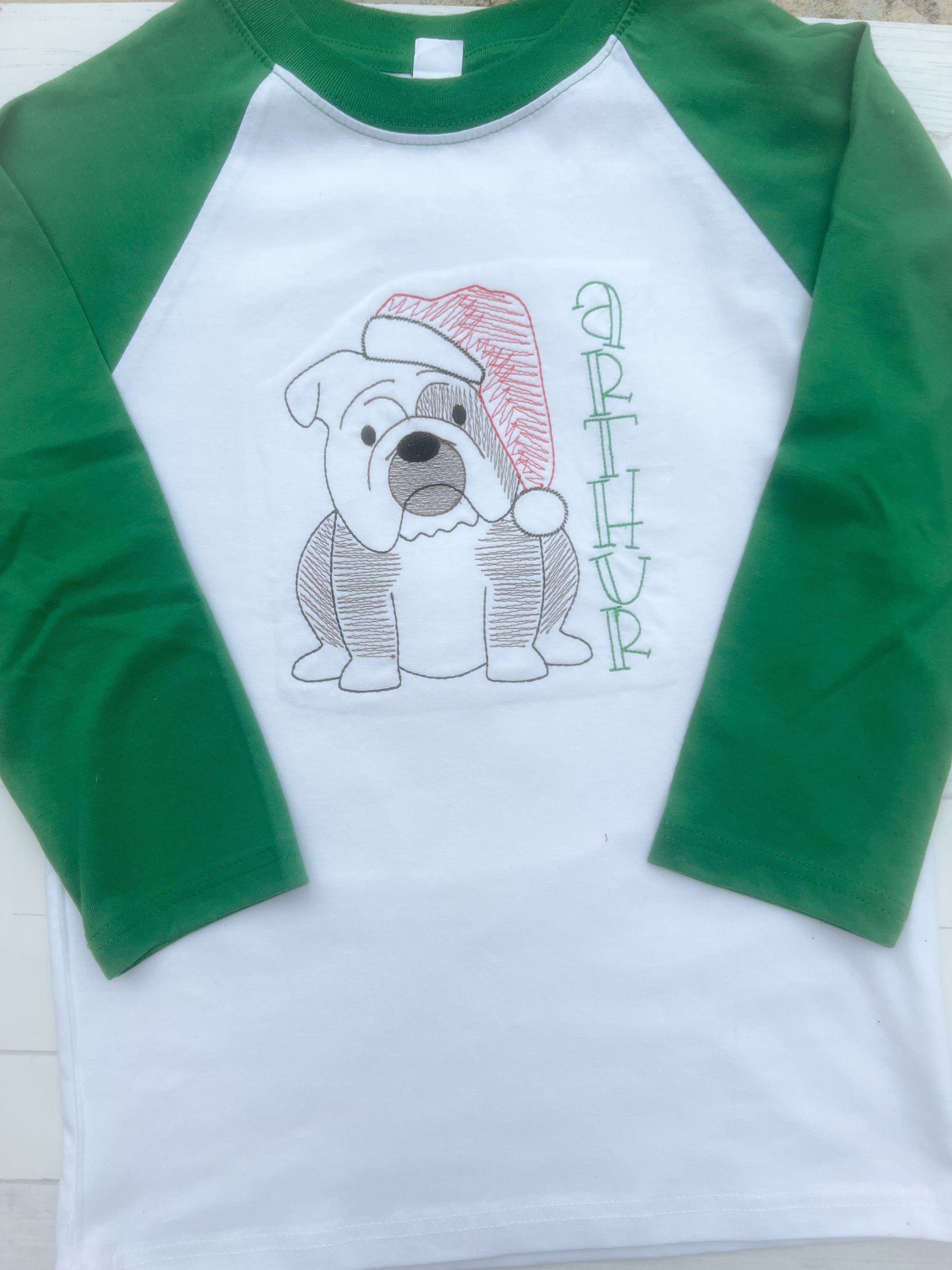Christmas Bulldog Applique Shirt: Personalized Holiday Dog Shirt