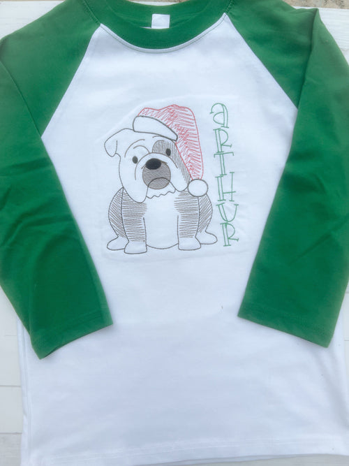 Christmas Bulldog Applique Shirt: Personalized Holiday Dog Shirt