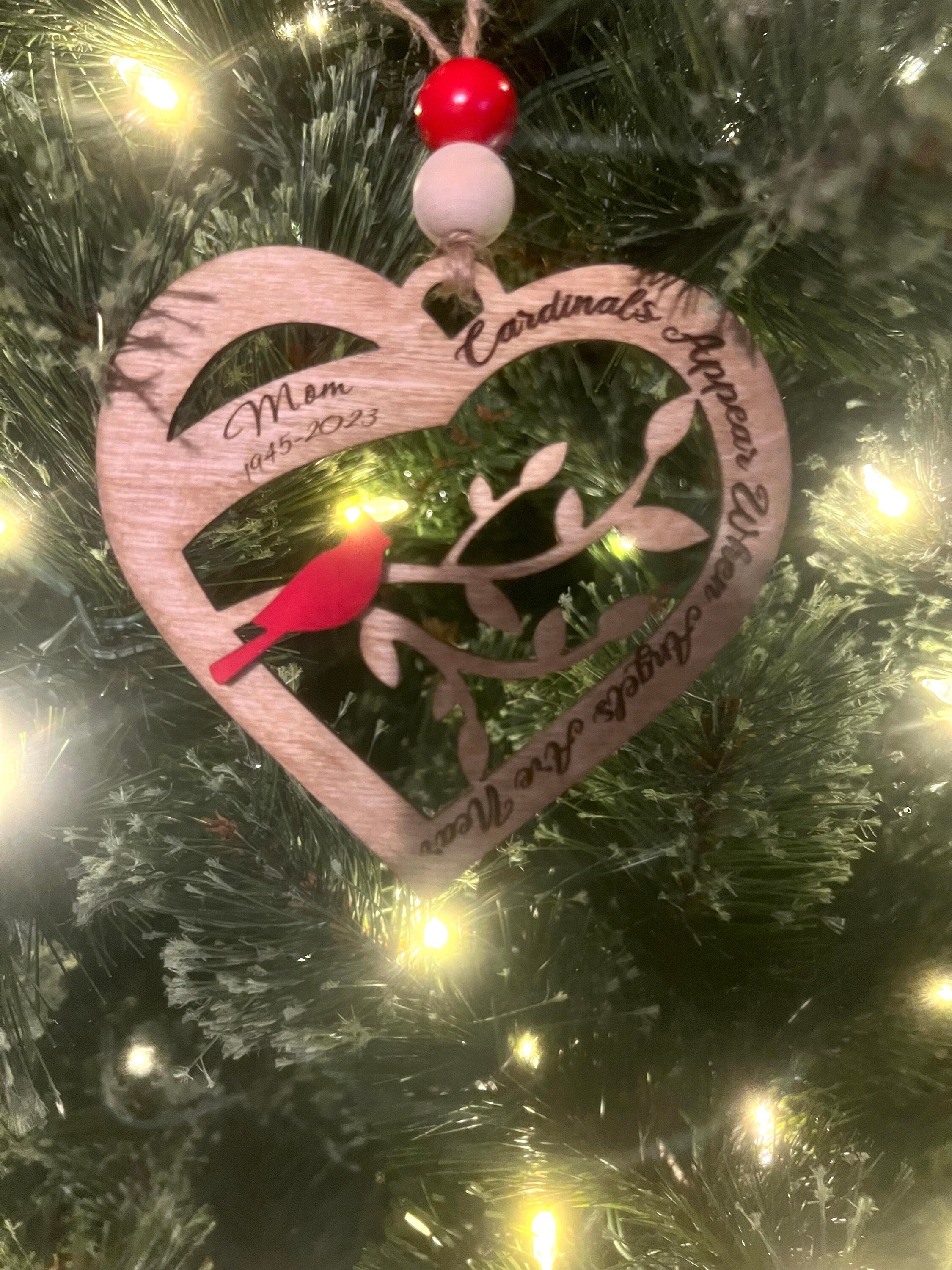 Heart Cardinal Ornament - Christmas Ornament - Memorial Ornament - Cardinal Christmas Ornament - Gifts for Loss