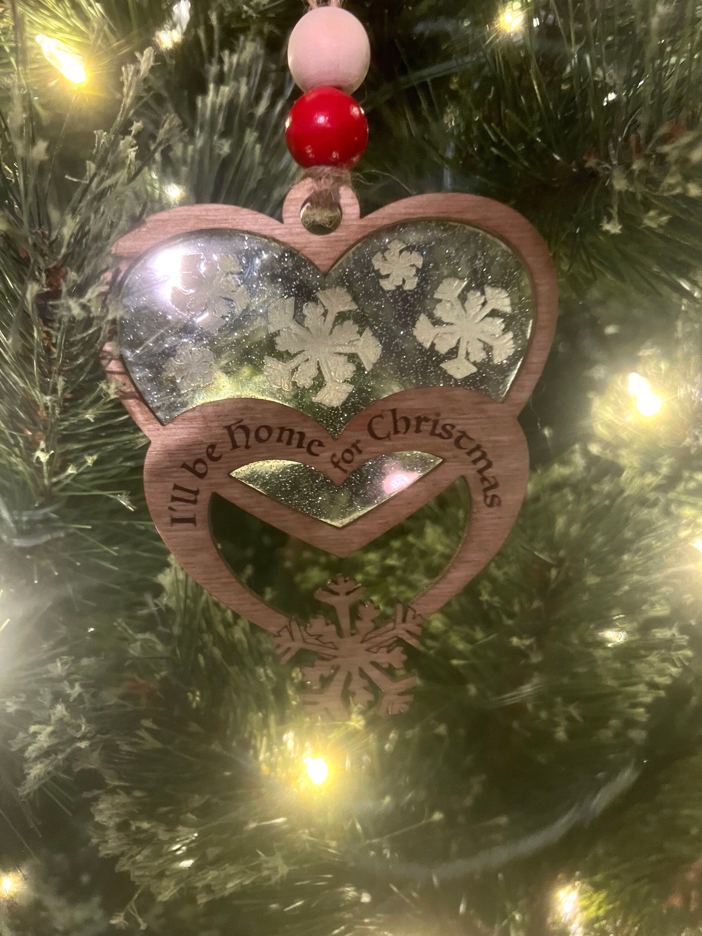 I'll Be Home For Christmas - Christmas Ornament - Heart Ornament - Gift for Her - Snowflake Ornament