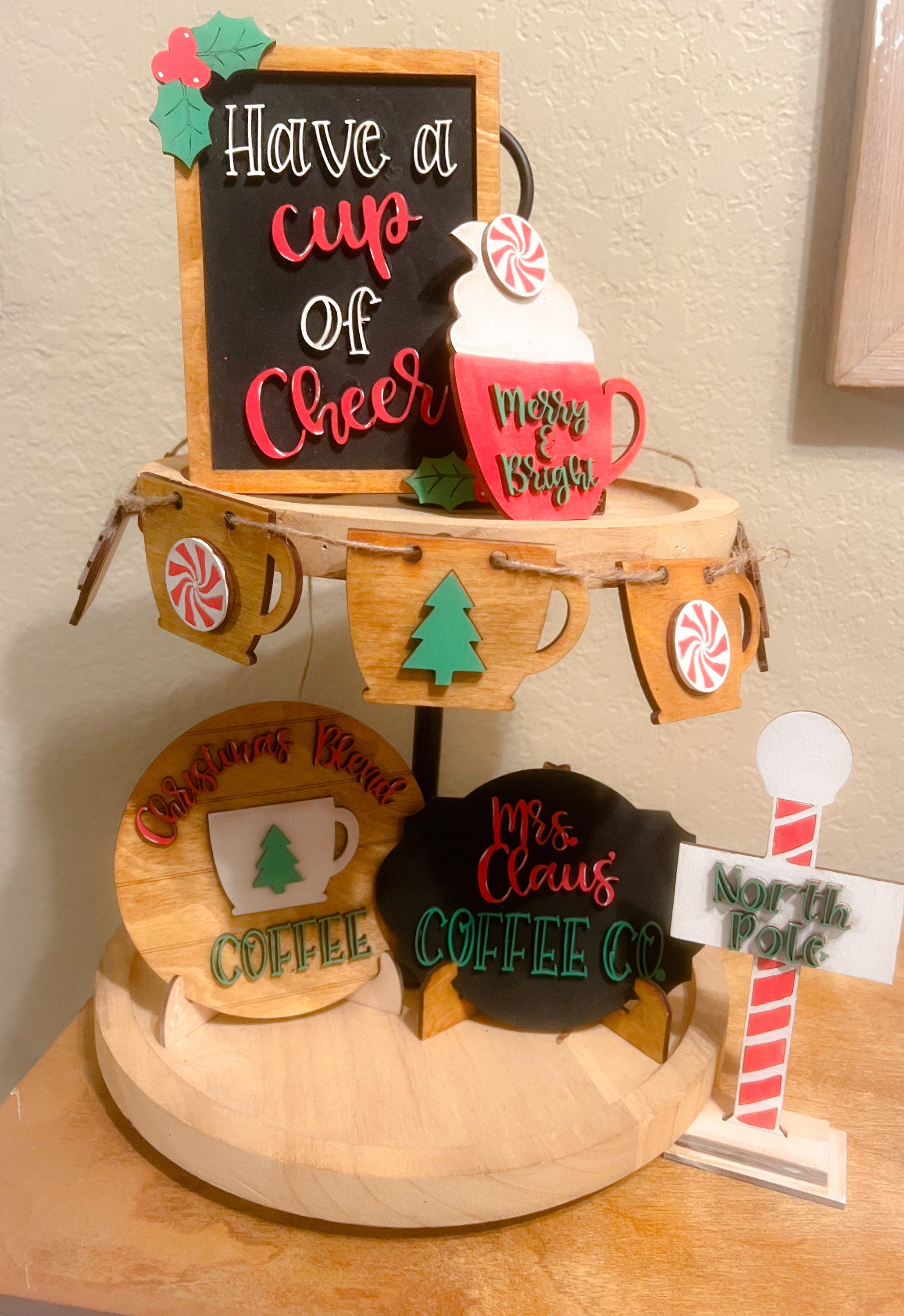 Christmas Coffee Tier Tray - Winter Tiered Tray - Christmas Signs - Christmas Tiered Tray Bundle - Finished Tiered Tray Set - Home Decor