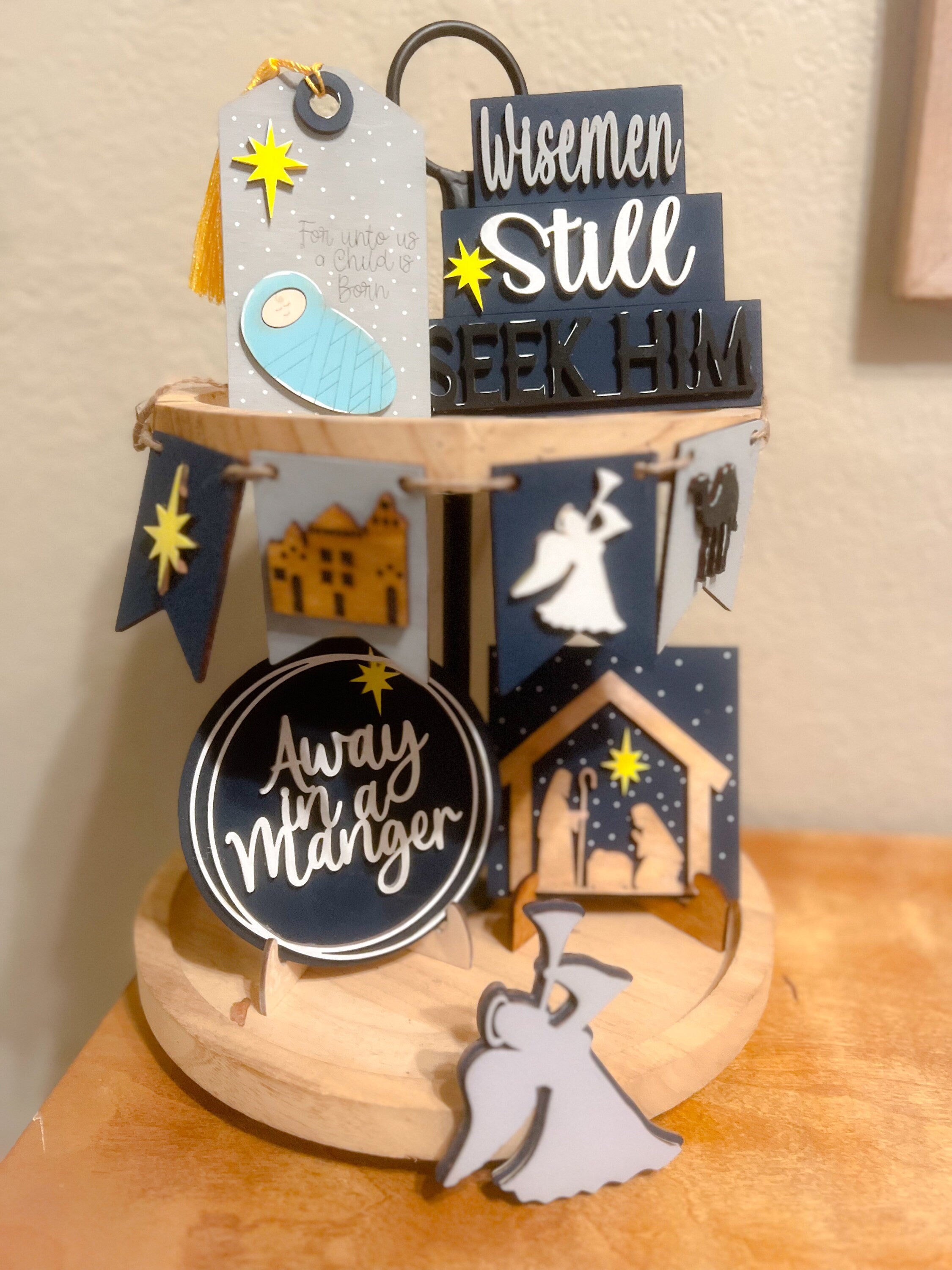 Nativity Tier Tray - Christmas Tiered Tray Bundle - Santa Christmas Decor - Christmas Tiered Tray