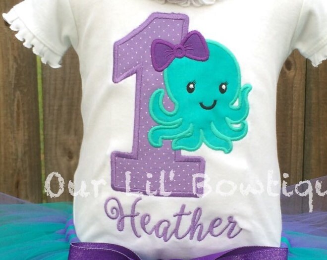 Octopus 1st Birthday Shirt: Lavender & Aqua Personalized Outfit