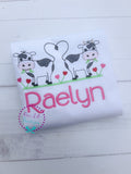 Girls Personalized Valentine Cow Embroidery Shirt