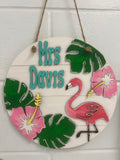 Flamingo Door Hanger - Flag Round Sign - Door Hanger - Wall Decor - Flamingo Decor - Classroom Decor - Personalized Decor