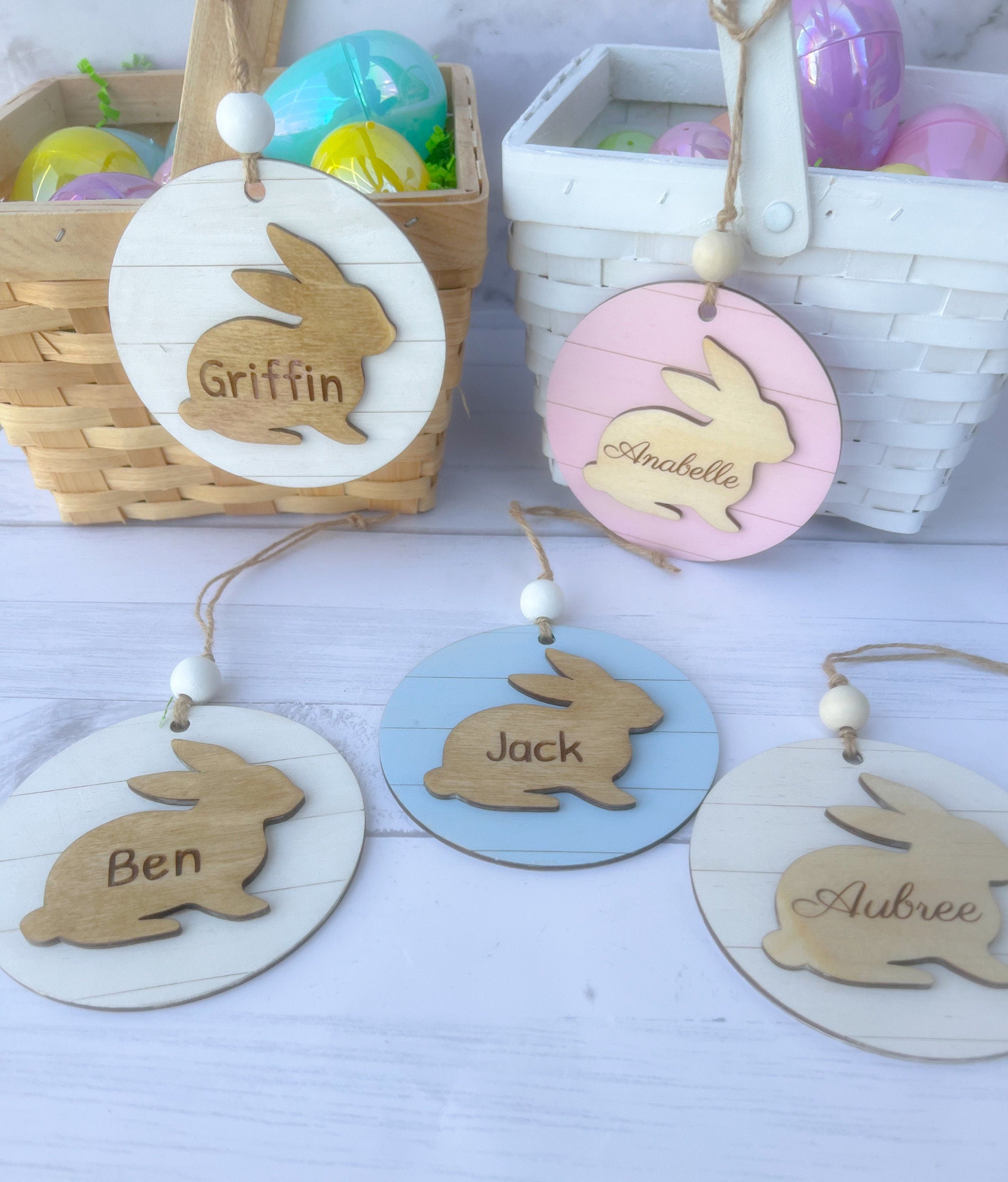 Basket Tags - Easter Basket Name Tag - Bunny Name Tag - Custom Engraved Wood Tag - Laser - Wooden Name Tag - Custom Wood Tag Kids