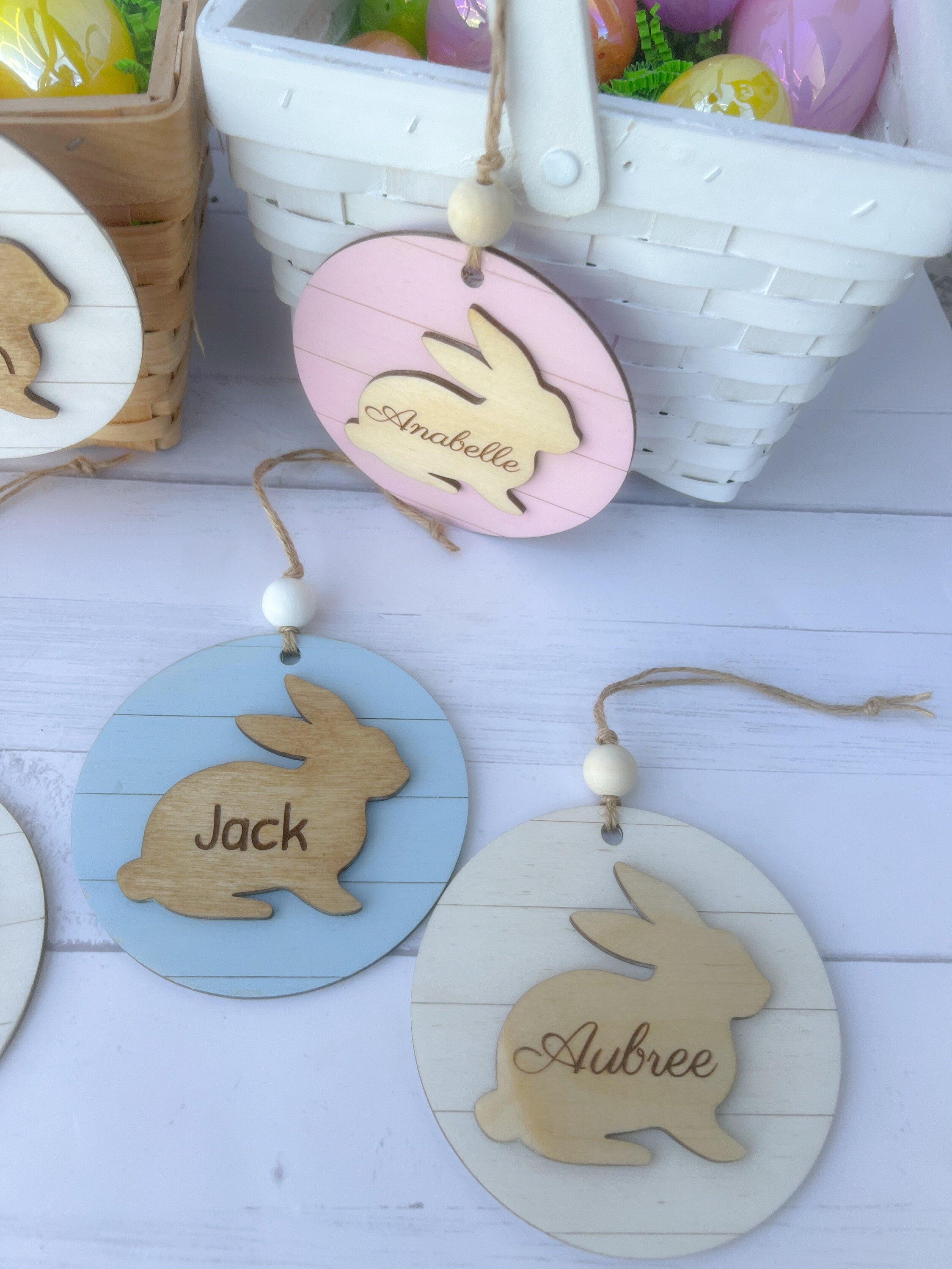 Basket Tags - Easter Basket Name Tag - Bunny Name Tag - Custom Engraved Wood Tag - Laser - Wooden Name Tag - Custom Wood Tag Kids