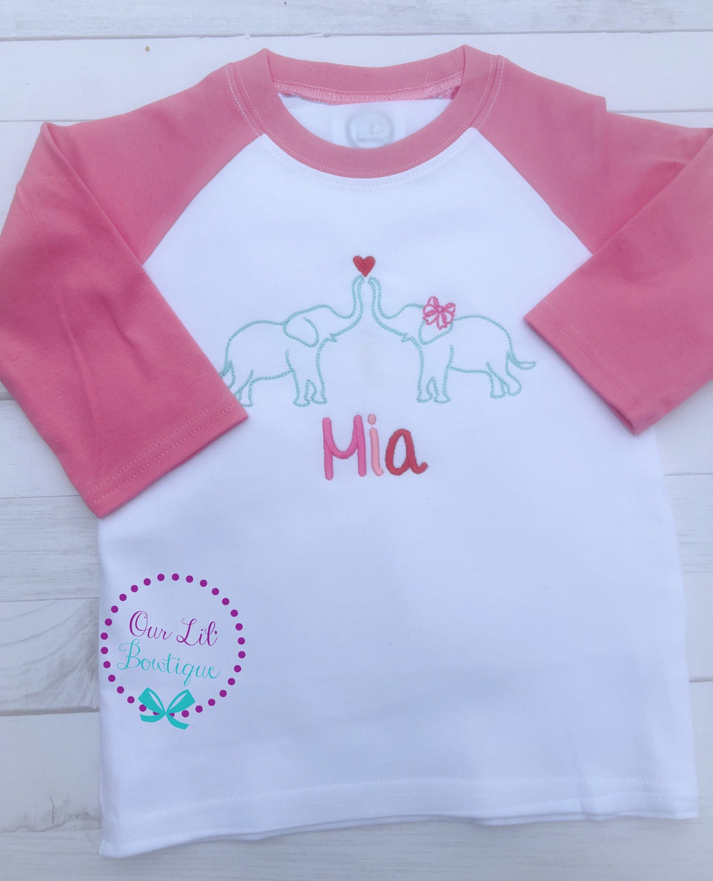 Girls Personalized Valentine Elephant Applique Shirt