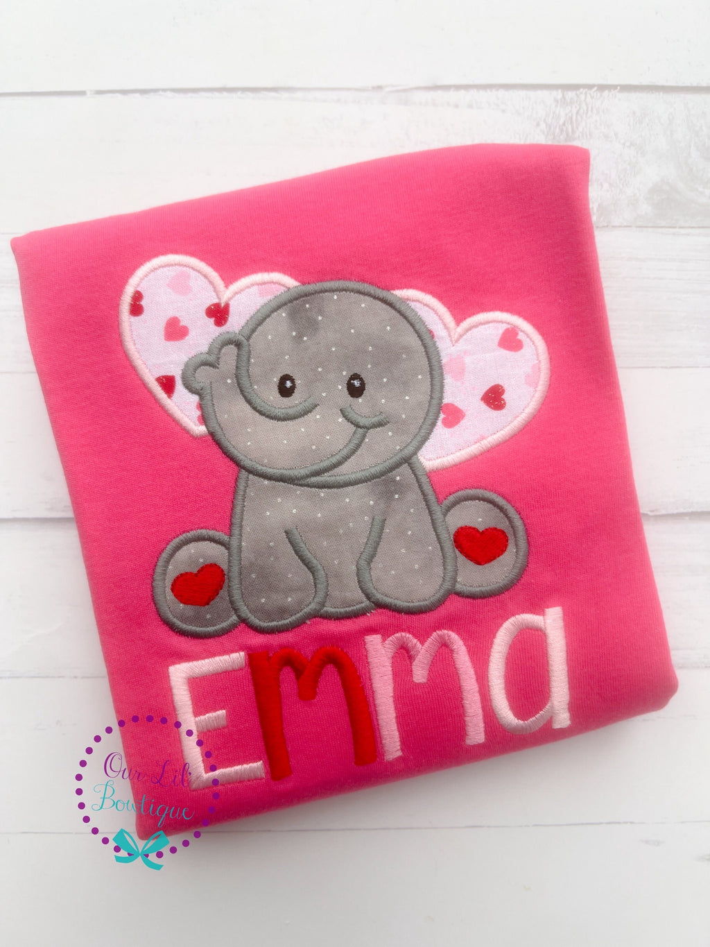 Personalized Valentine Elephant Applique Shirt