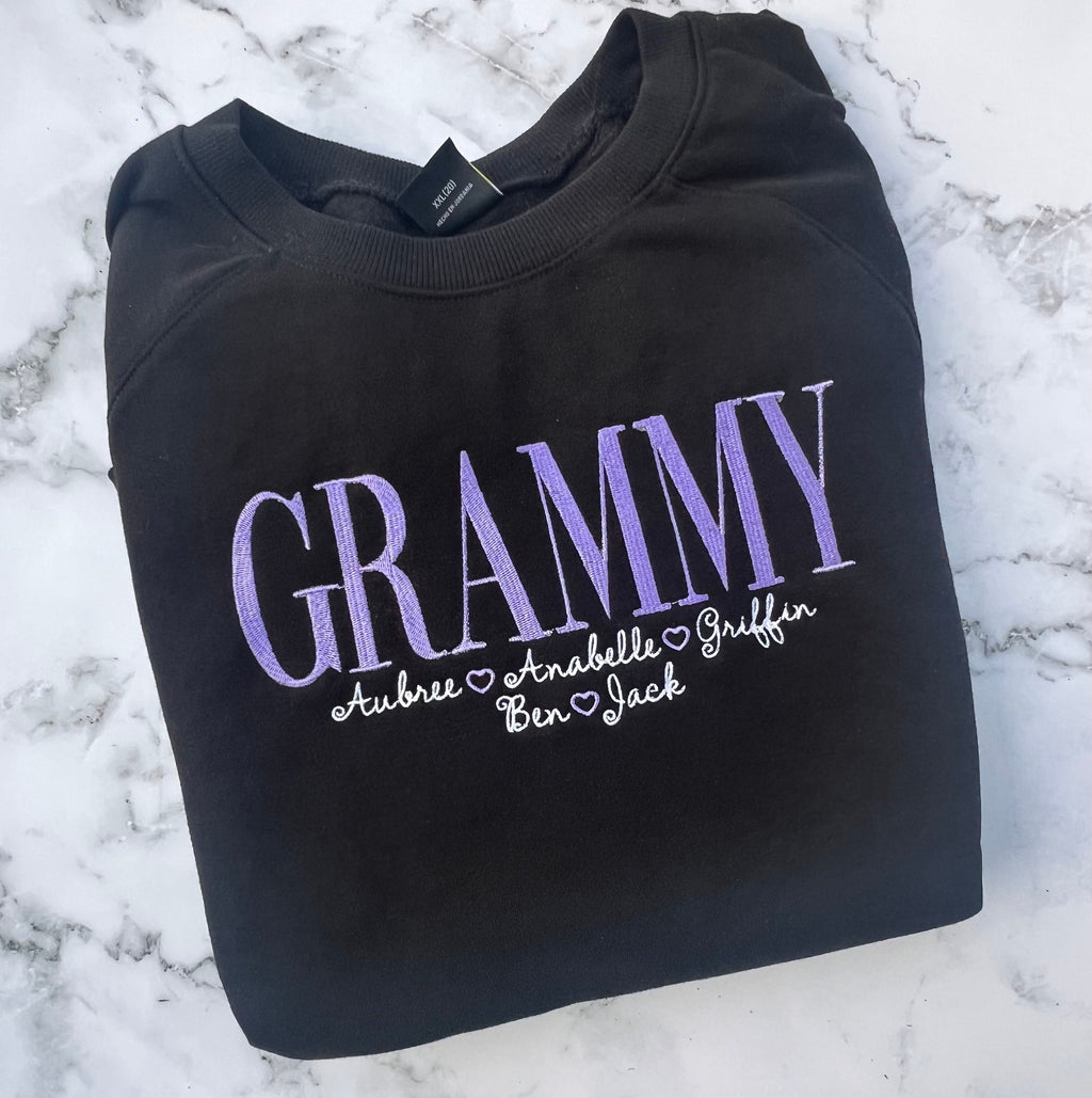 Embroidered Grammy Sweatshirt: Personalized Names, Soft Crewneck