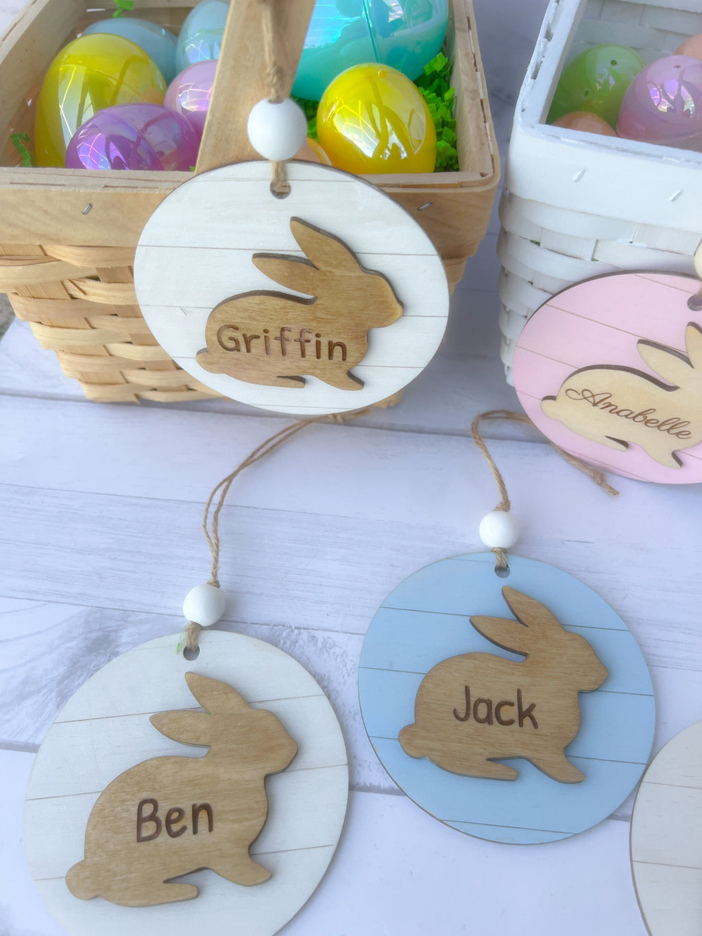 Basket Tags - Easter Basket Name Tag - Bunny Name Tag - Custom Engraved Wood Tag - Laser - Wooden Name Tag - Custom Wood Tag Kids