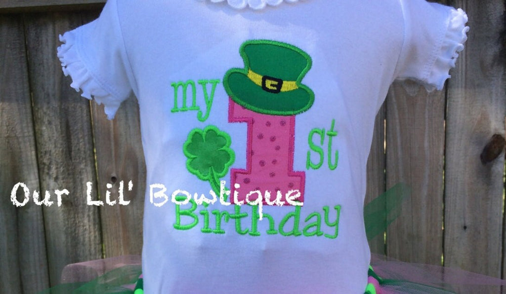 Shamrock 1st Birthday Shirt: St. Patrick's Day Applique Bodysuit