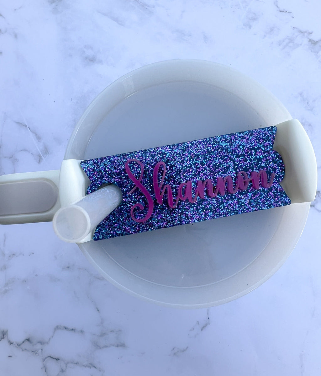 Custom Glitter Tumbler Name Tag 20oz, 30oz or 40 oz - Custom Tumbler Topper