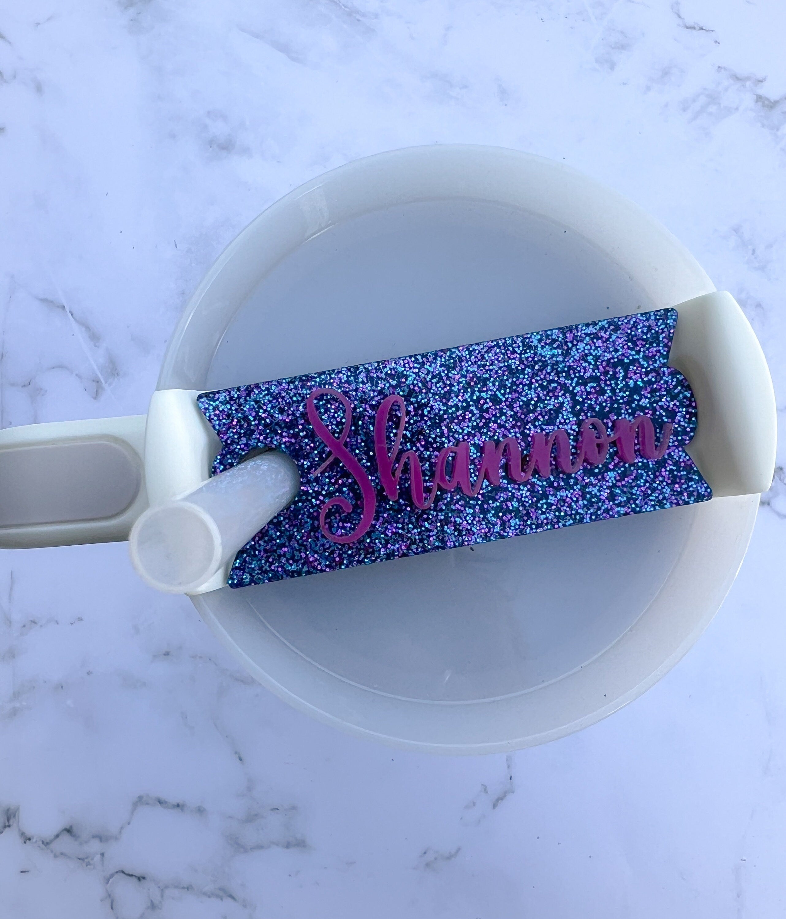 Custom Glitter Tumbler Name Tag 20oz, 30oz or 40 oz - Custom Tumbler Topper