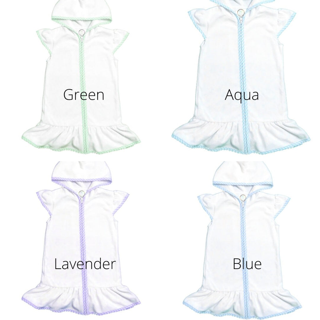 Personalized Terry Cloth Girl's Cover-Up: Pink Seersucker Trim, Monogrammed