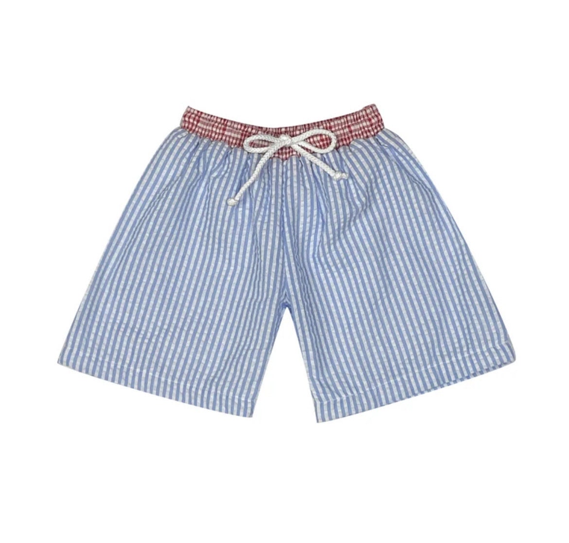 Monogrammed Seersucker Swim Trunks: Beach Ball Applique, Boys Bathing Suit