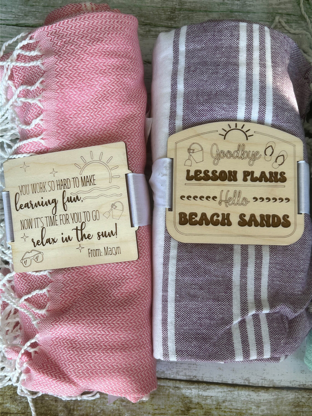 Teacher Gift - Teacher Beach Towel - Wood Blanket Tag or Towel Tag - Teacher Appreciation - End of the Year Gift - Beach Towel -Teacher gift