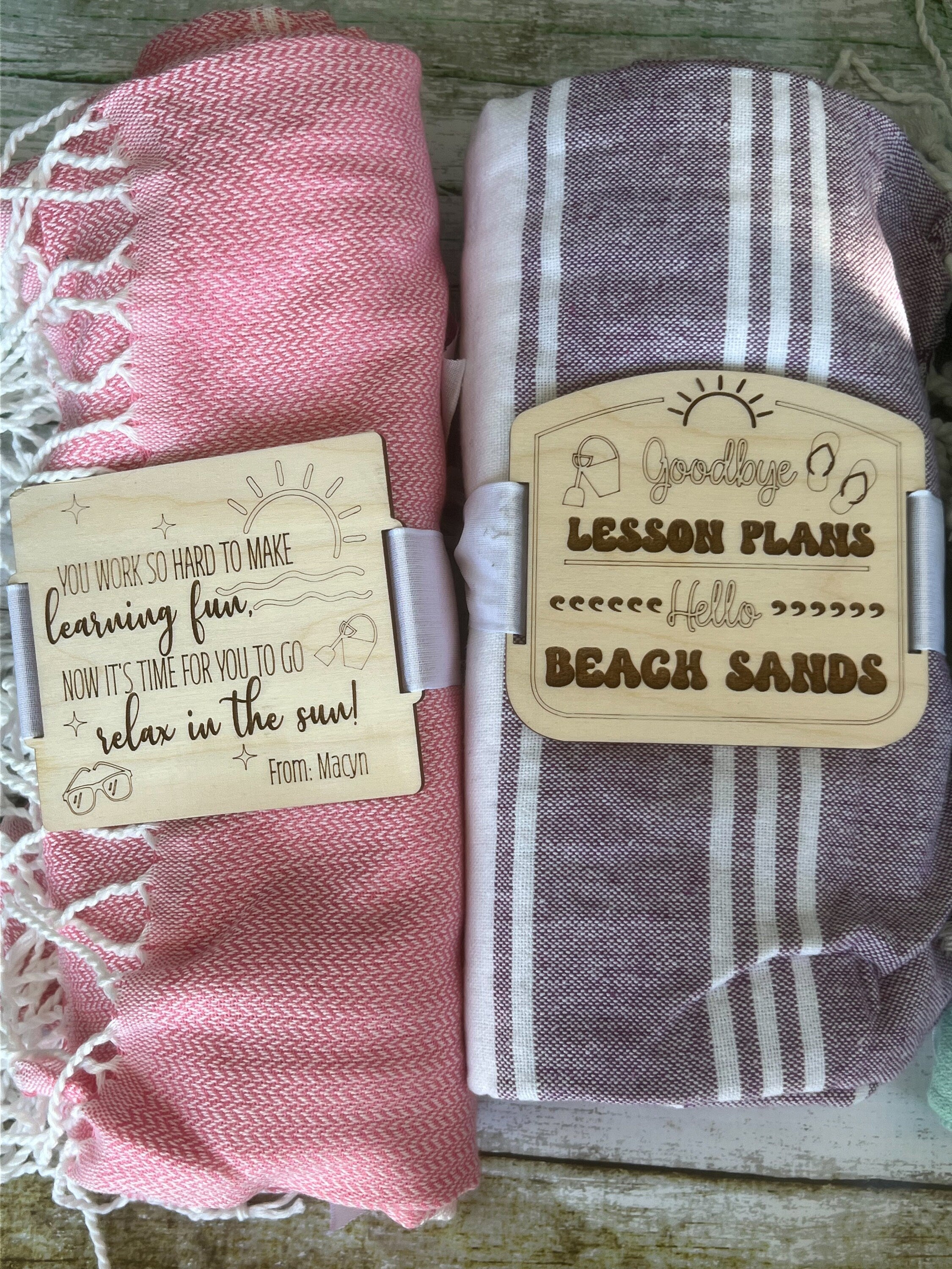 Teacher Gift - Teacher Beach Towel - Wood Blanket Tag or Towel Tag - Teacher Appreciation - End of the Year Gift - Beach Towel -Teacher gift