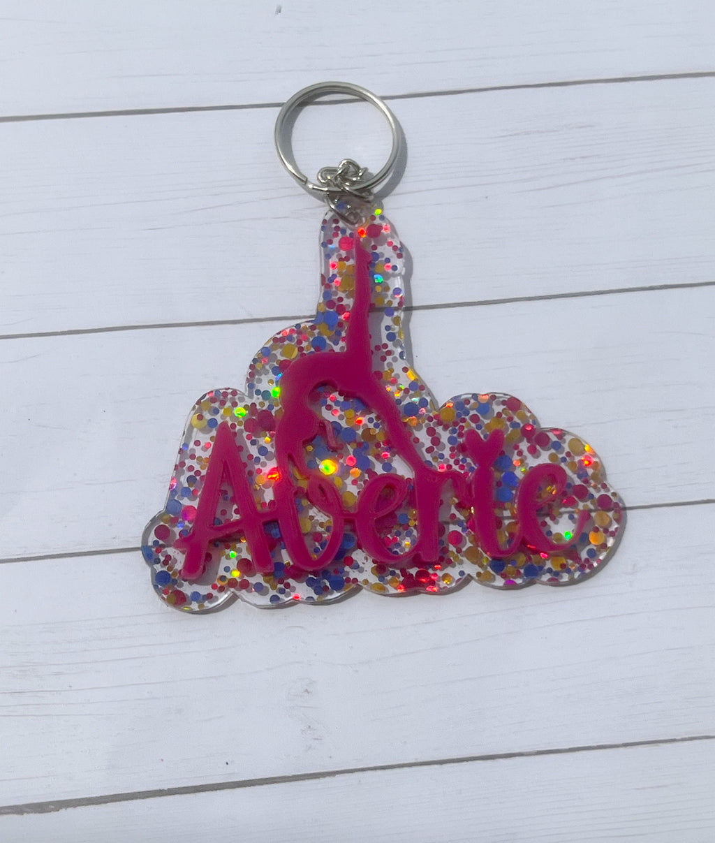 Gymnastics Glitter Key Chain, Acrylic Name Tag, Gymnastics Key Chain, Gift